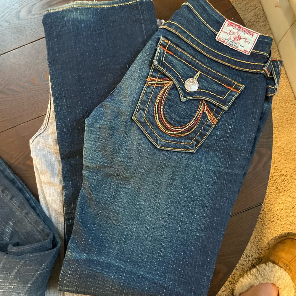 True Religion Women's Straight Leg Jeans in Medium Blue Denim